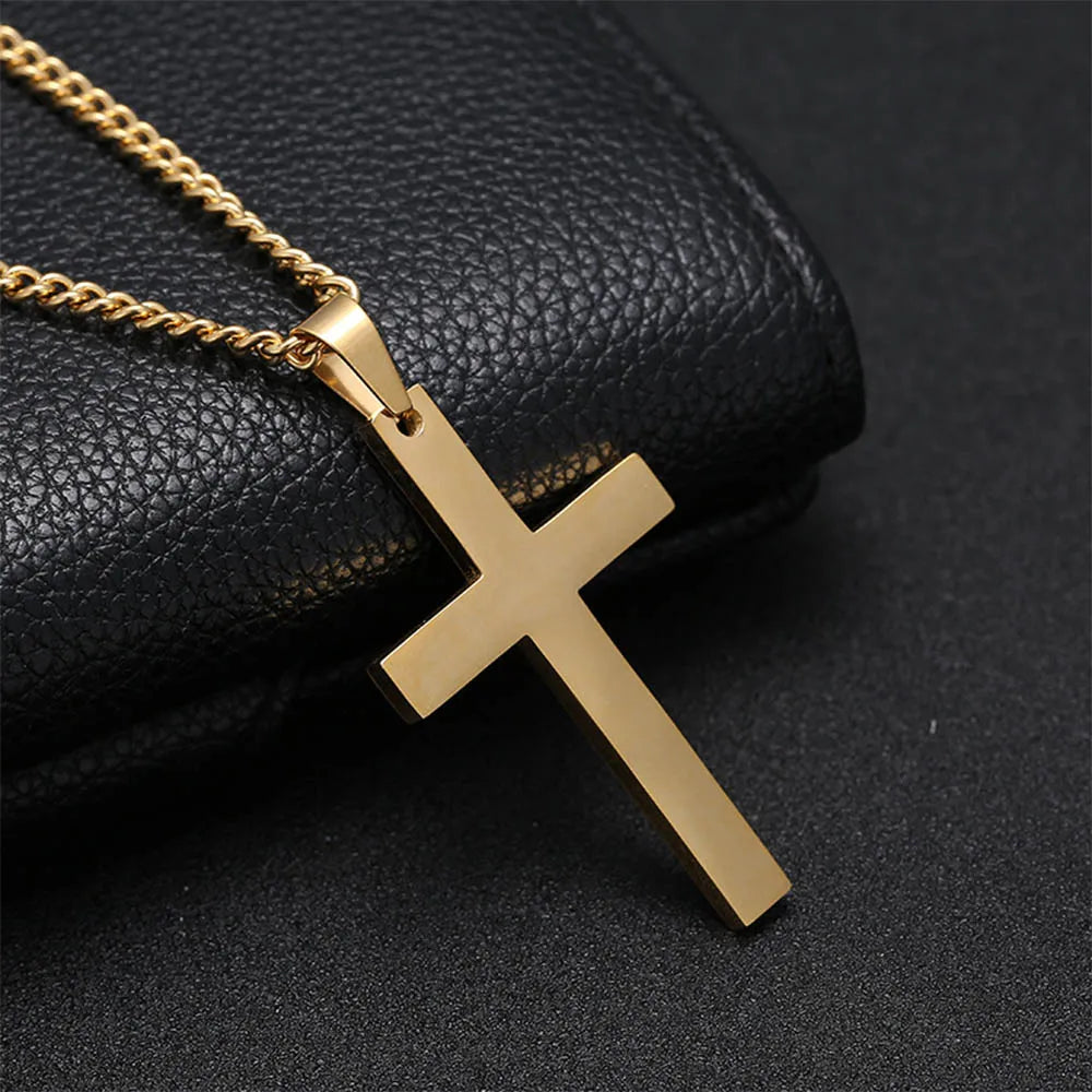 UAXPEOC Kreuz Anhänger Unisex - Edelstahl Vergoldet 55cm