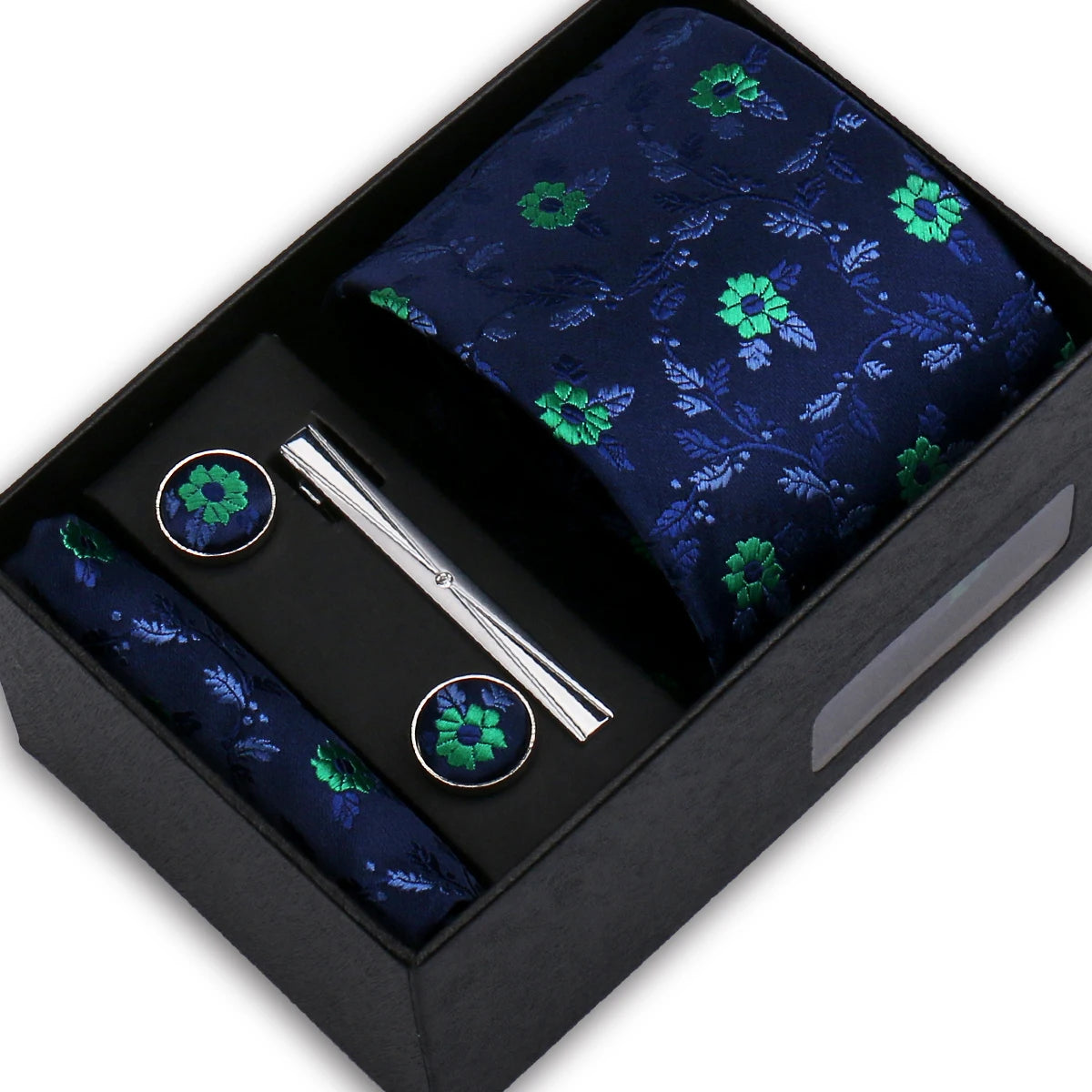 Elegant Men's Suit Necktie Gift Box Set Floral Tie Handchief Cufflinks Tie Clip 4-Piece Business Wedding Party Suit Accessories