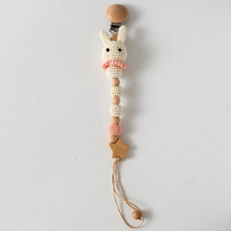 Suzetă croșetată cu iepuraș pentru bebeluși, clips de desene animate, suzete pentru bebeluși, suport pentru biberon nou-născut, cadouri pentru sugari, accesoriu pentru nou-născuți