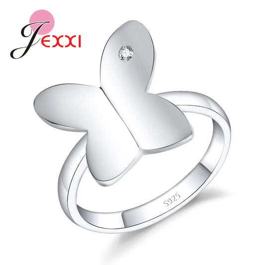 Creative New Design Simple Impressionist Butterfly 925 Sterling Silver Color Ring With   White Cubic Zirconia Jewelry Gift