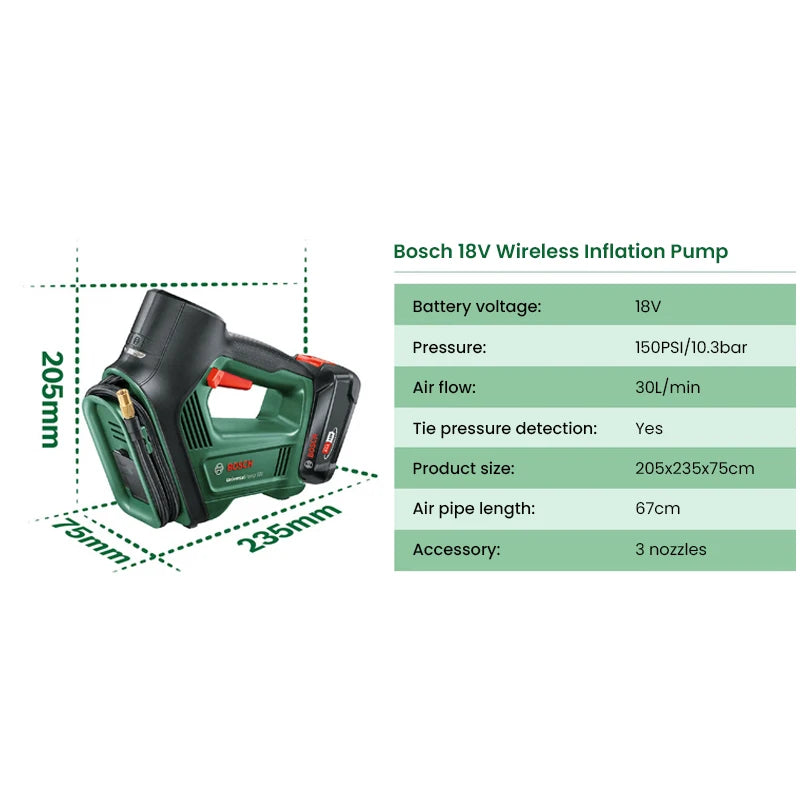 Bosch 18V Universal Air Pump Cordless Electric Air Compressor for Car Motorcycle Bicycle Tire Inflator with Air Pressure Display