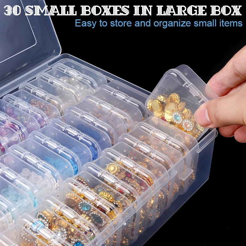 Perle Organizer Box 30Stk Klein Klar Plastik Perle Lagerung Container mit Scharnier Deckel für Lagerung von Kleinen Gegenständen Handwerk Schmuck