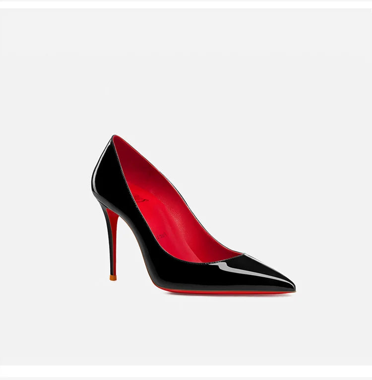 elegant woman heeled shoes 2024 trend luxury Brand Women High Heels Red Shiny Bottoms shallow Pumps Pointed Toe elegant Women 12cm