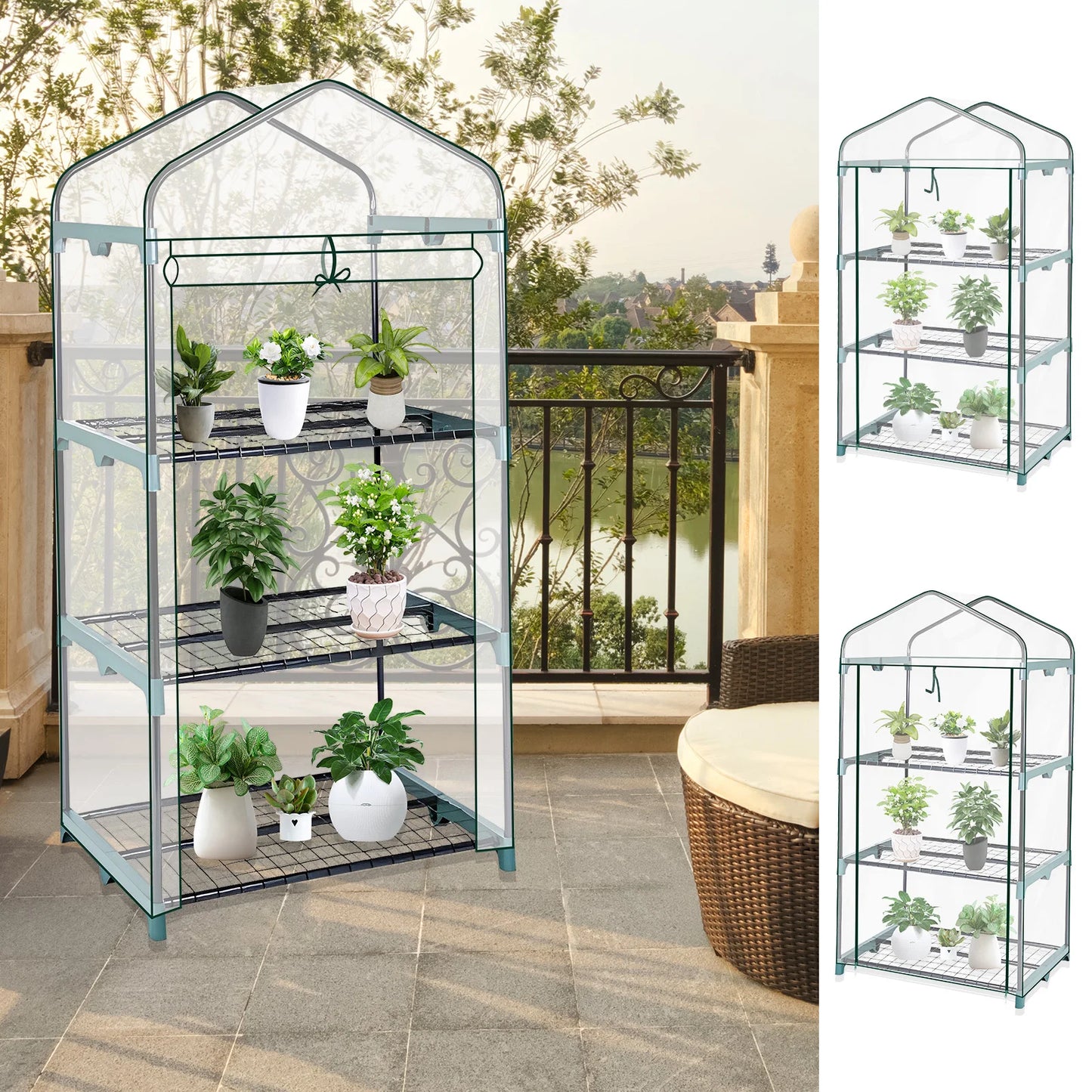 Garden Greenhouse Transparent Weatherproof Plant Grow House Cover with Roll up Double Zipper Door Small Waterproof Frost