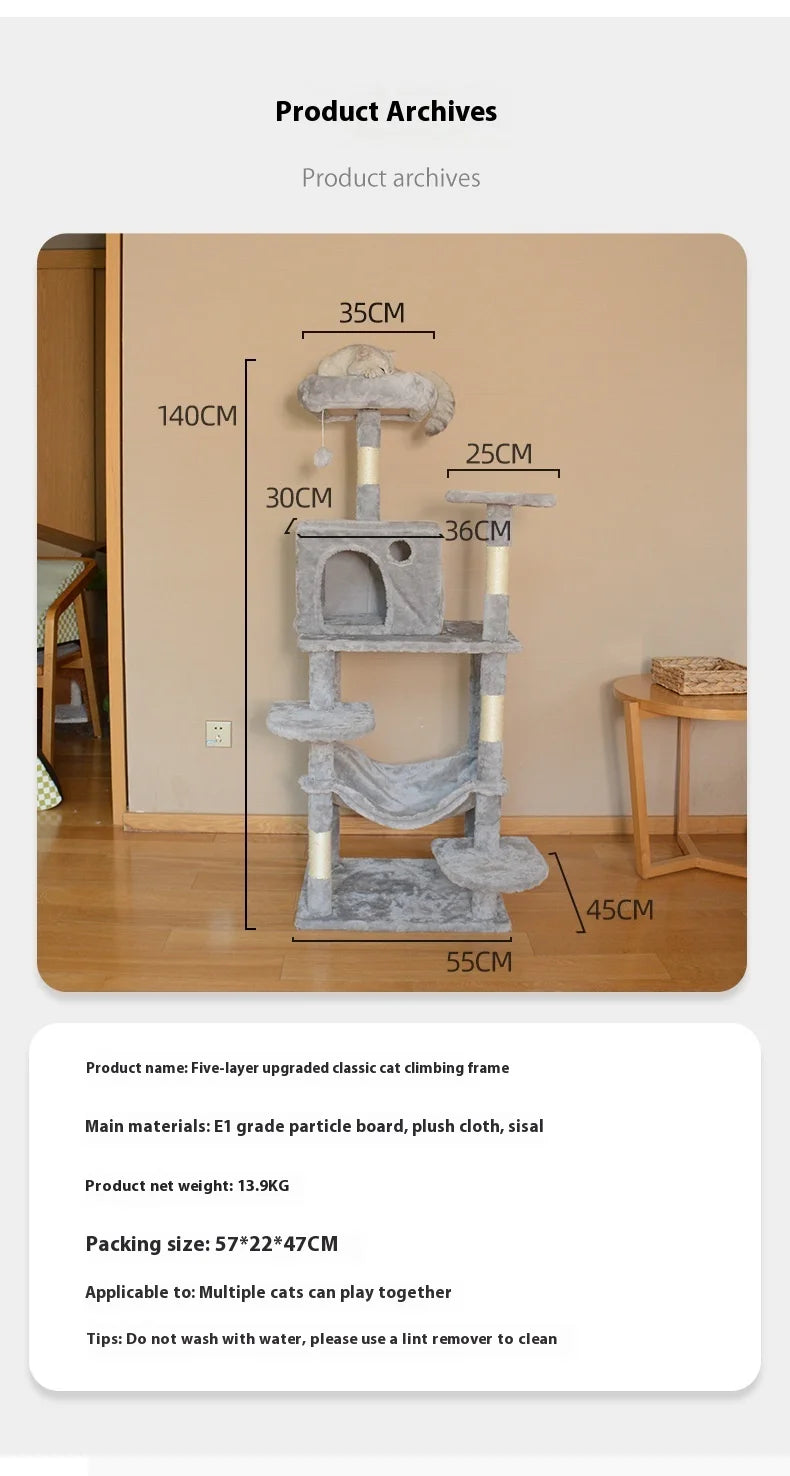 Large Wooden Cat Tree for Big Cats Multi Level Cat Climbing Tower with Scratching Posts and Cozy Condo