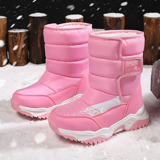 Kinder Winter Stiefel 2025 - Warme Leder Boots Jungen Mädchen - Rutschfest Gefüttert Pink Lila - Mode Winterschuhe