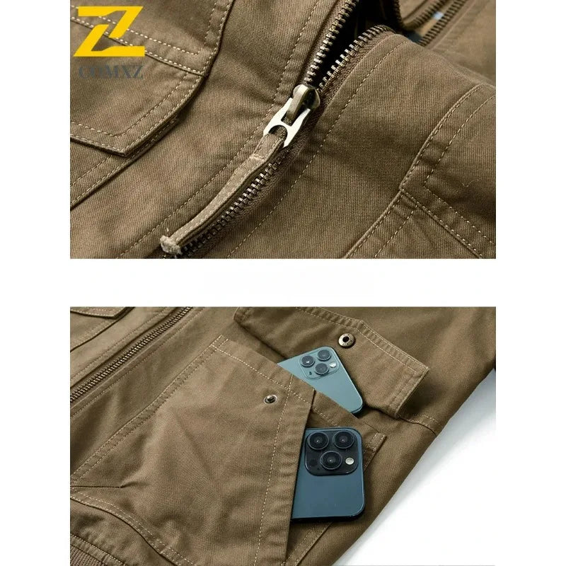 Fujian Safari Baumwolljacke Mehrere Taschen - Stehkragen