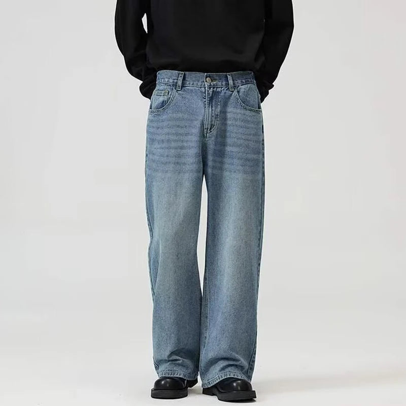 Male Classic America Hip Hop Rap Jeans Wide Leg Youth Popular Jeans Men Straight Leg Retro Loose Trousers Oversized Denim Pants