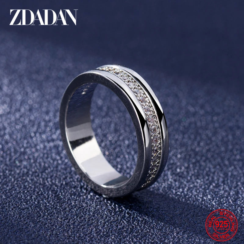 ZDADAN 925 Sterling Silver Double Layer Zircon Finger Ring For Women Girls Party Jewelry Gift