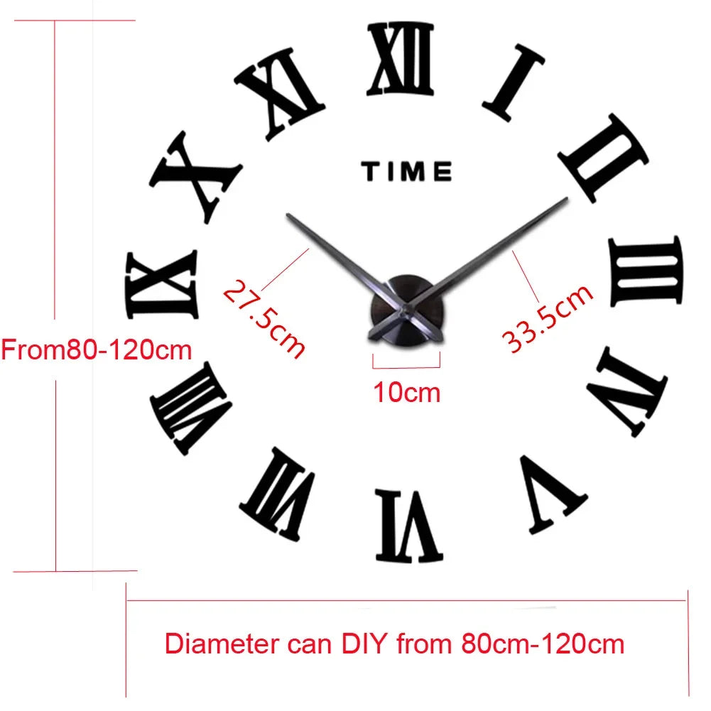DIY Wall Clock for Home Living Room 80-120cm Modern Style Frameless 3D Wall Clock Acrylic Mirror Stickers Hotel Room Decoration
