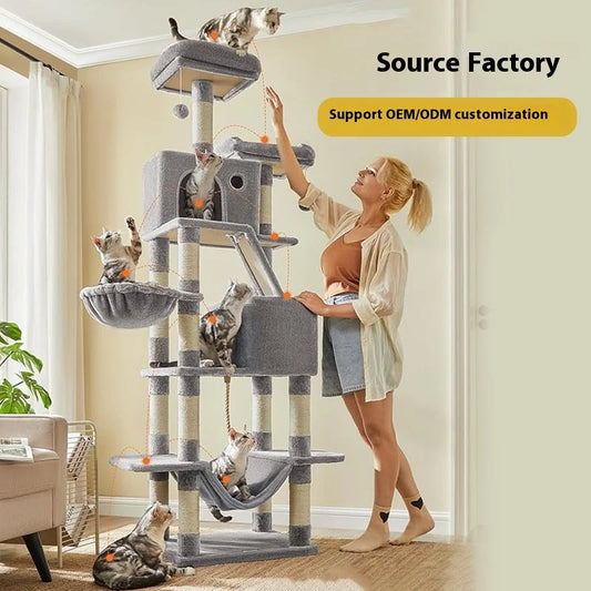 Large Cat Tree Tall Cat Tower for Indoor Cats Multi-Level Plush Cat Condo with Scratching Posts Scratching Boards Perches Caves