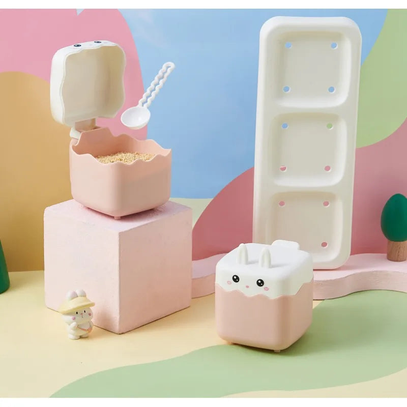 Spice Jars Seasoning Organizer Rack Space-Saving Seasoning Box with Spoon Drawer Spice Jars Rack for Kitchen Salt Pepper Sugar