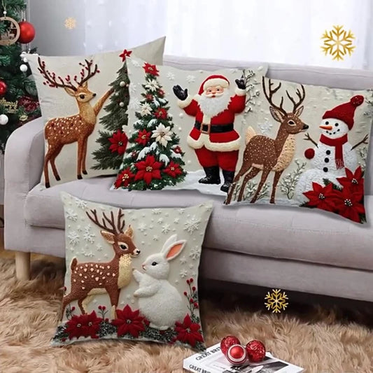 Christmas Pillowcase With Festive Atmosphere Sofa Cushion Cover Cartoon Decoration Flax Christmas Pillow Cover Household Goods