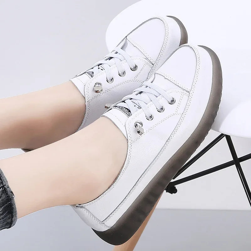 Ladies Sneakers 2024 Spring Genuine Leather Casual Walking Shoes Women Fashion Summer Flats Youth Girl Student Jogging Trainers