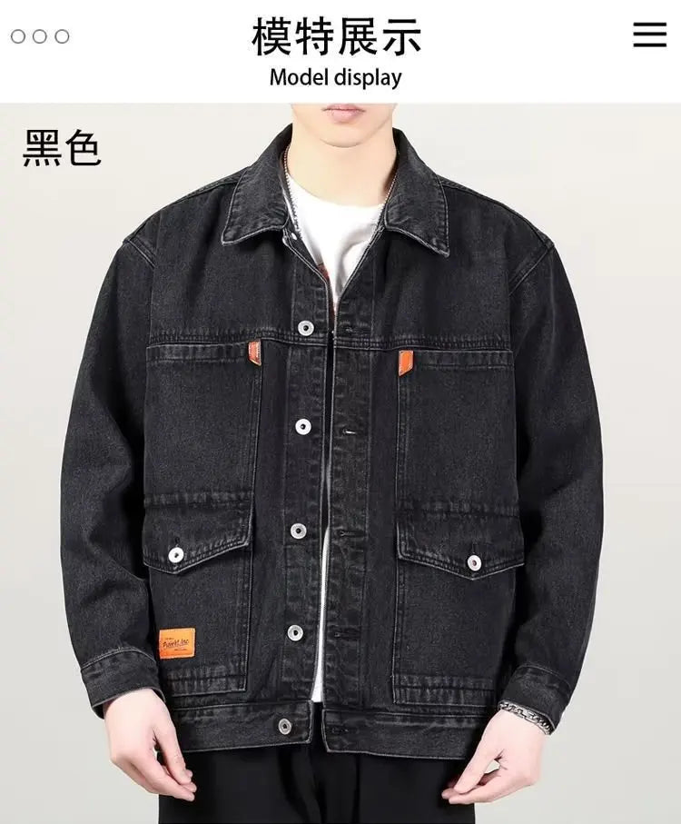 Black Blue Denim Short Jacket Men Jeans Jacket Coats Casual Windbreaker Pockets Overalls Bomber Streetwear Man Clothing Outwear