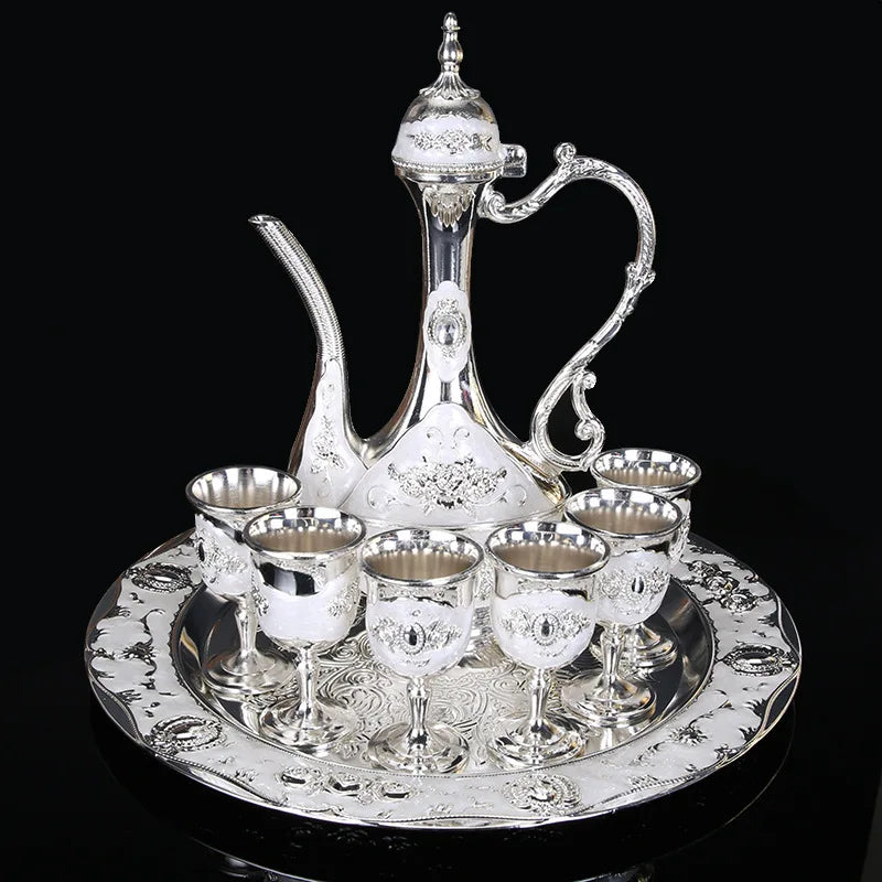 New Elegant Wine Set Golden Silver Pot Cup Plate Set Wine Whisky Set Home Decor