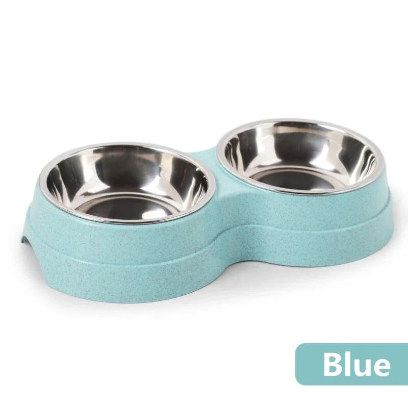 Dual pet bowl dog food water dispenser dual-purpose stainless steel pet water dispenser type cat and puppy feeding supplies