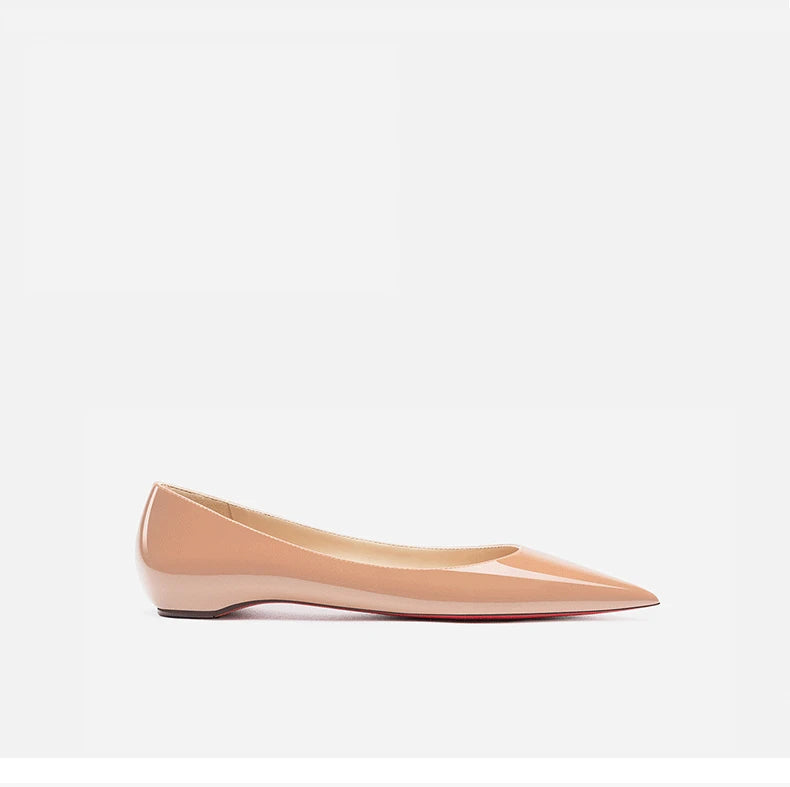 woman 2024 trend luxury women's Leather Shoes for Women Flat Shoes Red Shiny Bottom Elegant Pointed Toe Boat Shoes