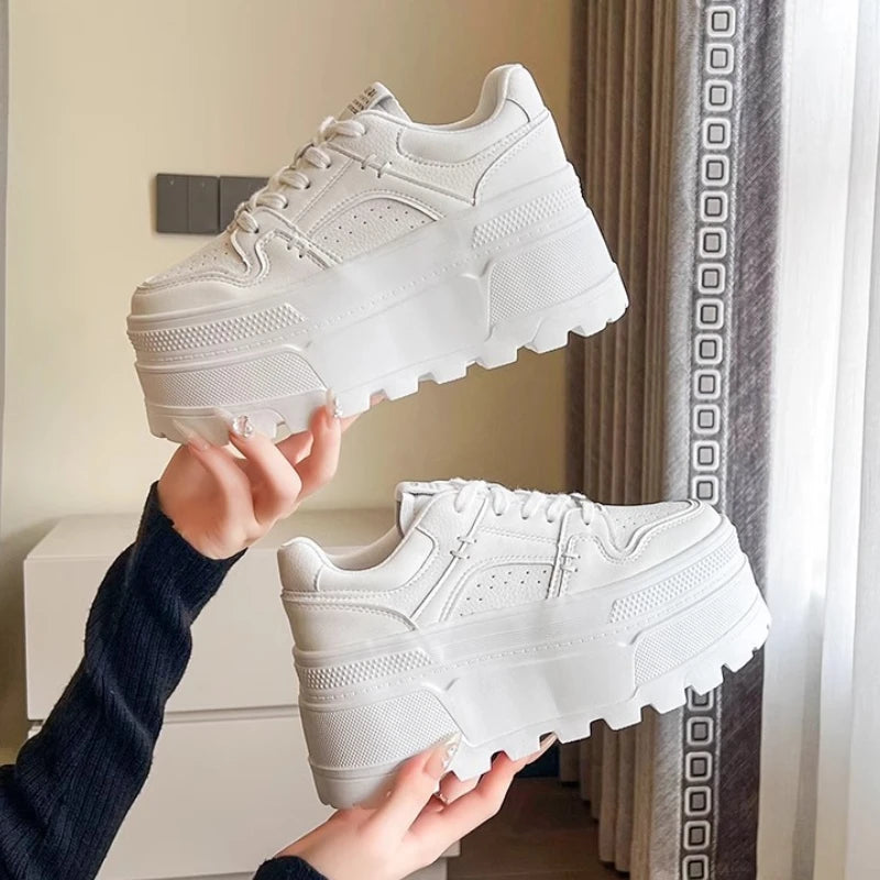 Women9 CM Platform Sneakers Casual Outdoor Simple Design Skateboard Comfortable Lace Up Sneakers Running Sports Shoes Female 40