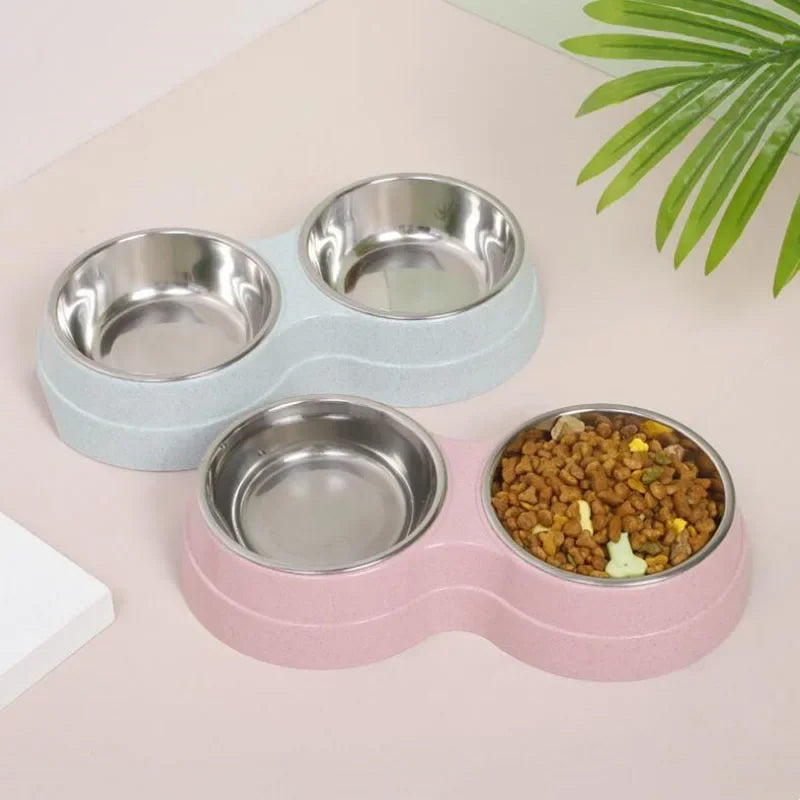 Dual pet bowl dog food water dispenser dual-purpose stainless steel pet water dispenser type cat and puppy feeding supplies