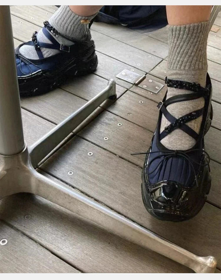 Damen Niedrige Absätze 2025 - Koreanischer Stil Perlenkette Mary Jane Flats - Party Arbeit Casual Bootsschuhe