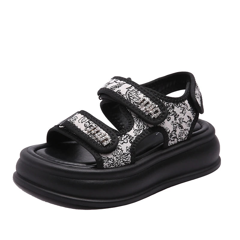 New Embroidery Casual Roman Designer Platform Sandals Women HOOk&LOOP Flats Summer Casual Ladies Outdoor Shoes Zapatos De Mujer