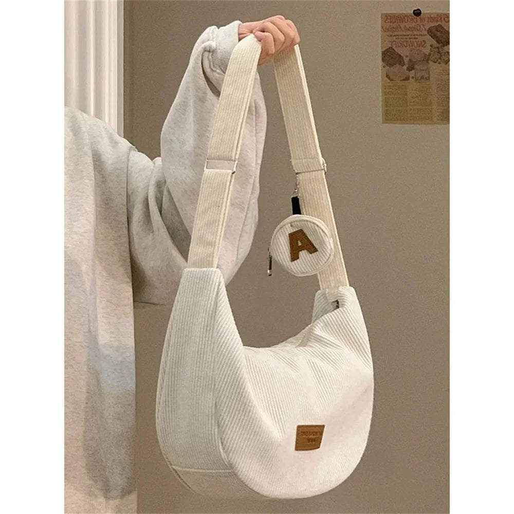 Large Capacity Corduroy Shoulder Crossbody Bag Women Leisure Armpit Bag Solid Color Versatile Dumpling Bag Fashion Messenger Bag