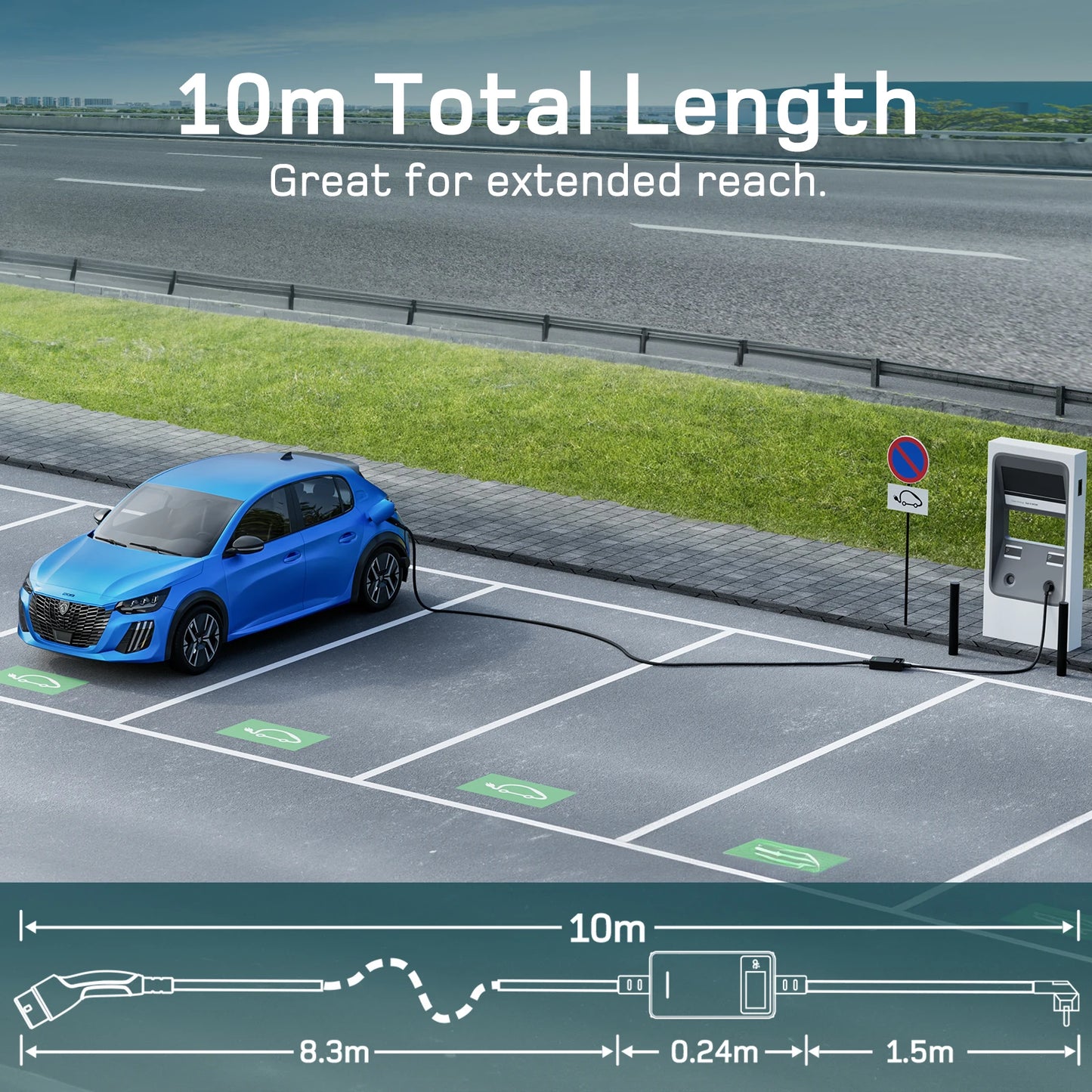 Elektroauto-Ladegerät Typ 2 16A 3,7kW Schuko mit Digitaldisplay 6m 8m 10m 15m 20m Ladekabel Mode 2 für Zuhause und Outdoor