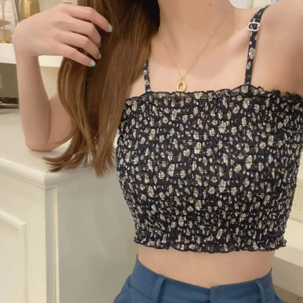 Maiou de damă 2025 - Camizolă din dantelă cu imprimeu floral și absorbante integrate pentru sutien