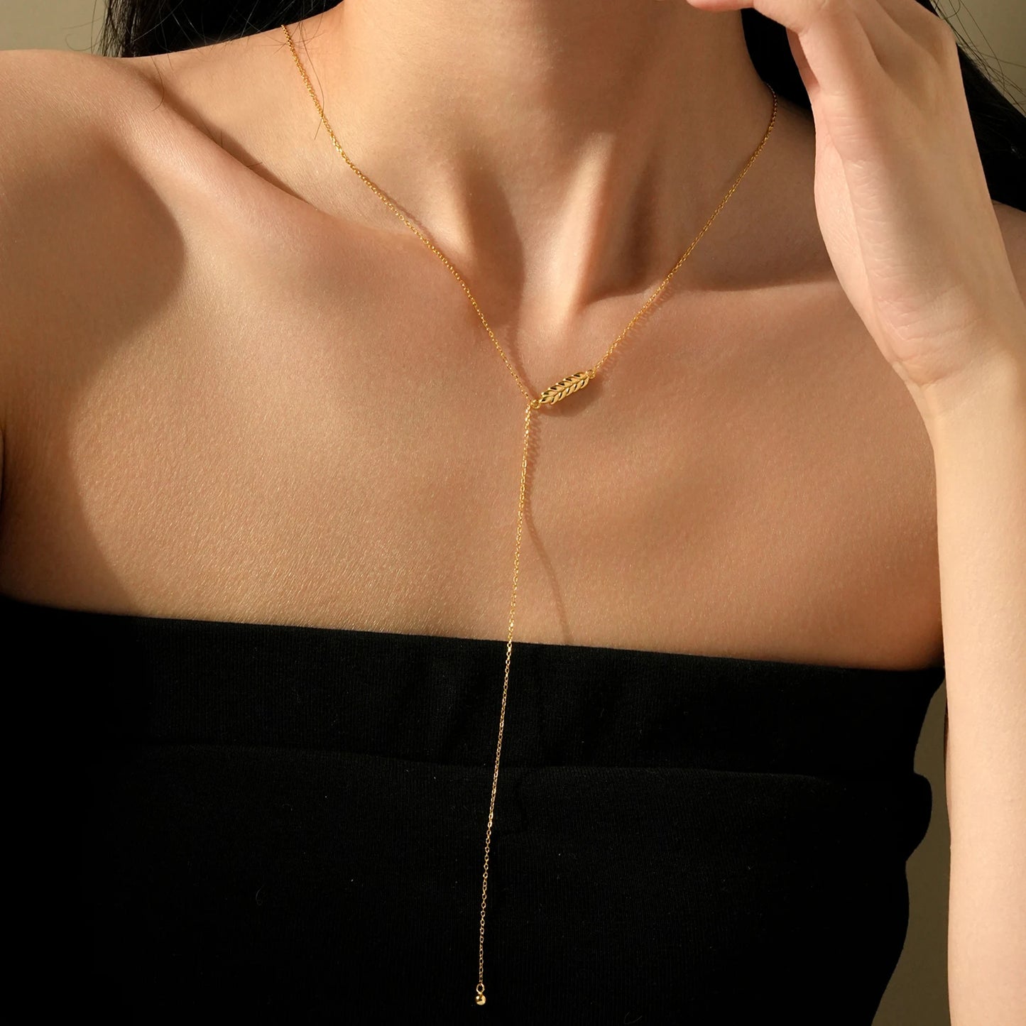 ANDYWEN 925 Sterling Silver Minimalist Wheat Leaf Pendant Long Y-Shaped Necklace 2025 Fine Jewelry for Women's Casual Style