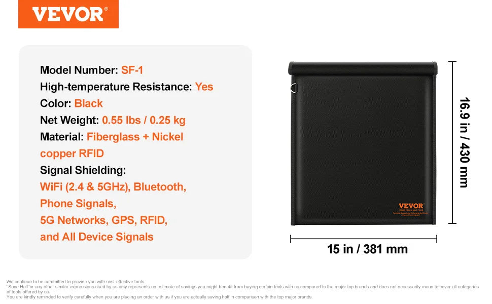 VEVOR Faraday Pouch Set für Laptop, feuersicher und wasserdicht, für Auto-Schlüssel, Phones, Tablets, Anti-Diebstahl-Pouch, Anti-Hacking-Fall
