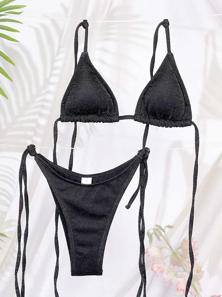 Miyouj Glänzender Bikini-Set - Dreieck-Bikini mit Bandage-Schwimmanzug für Frauen
