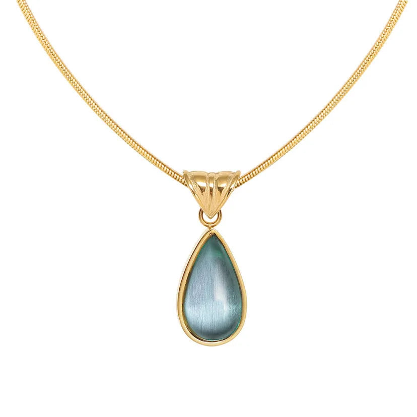 Silver Color Oval Aquamarine Pendant Necklace Ladies Girls Luxury Snake Chain Necklace Fashion Jewelry Gifts for Women 2024 New