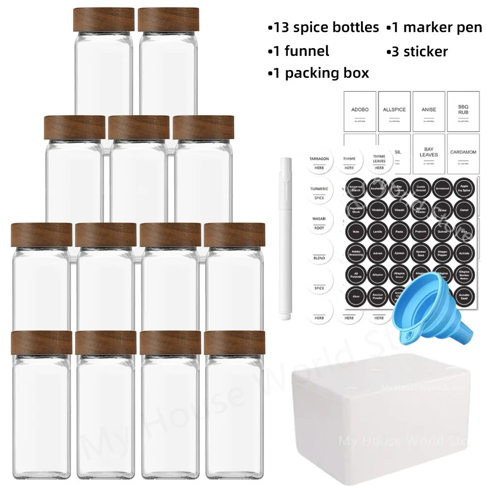 TCJJ Gewürzgläser Glas Mit Bambusdeckel - 13 Teile 118ml
