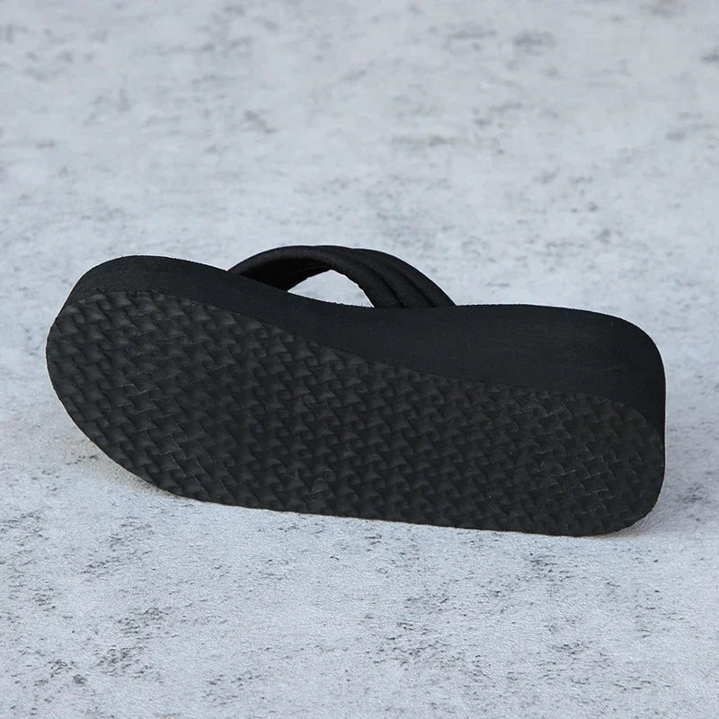 Clip Toe Platform Slippers for Women Solid Color Lightweight Wedges Flip Flops Woman Thick Bottom Non-Slip Slides Beach Shoes