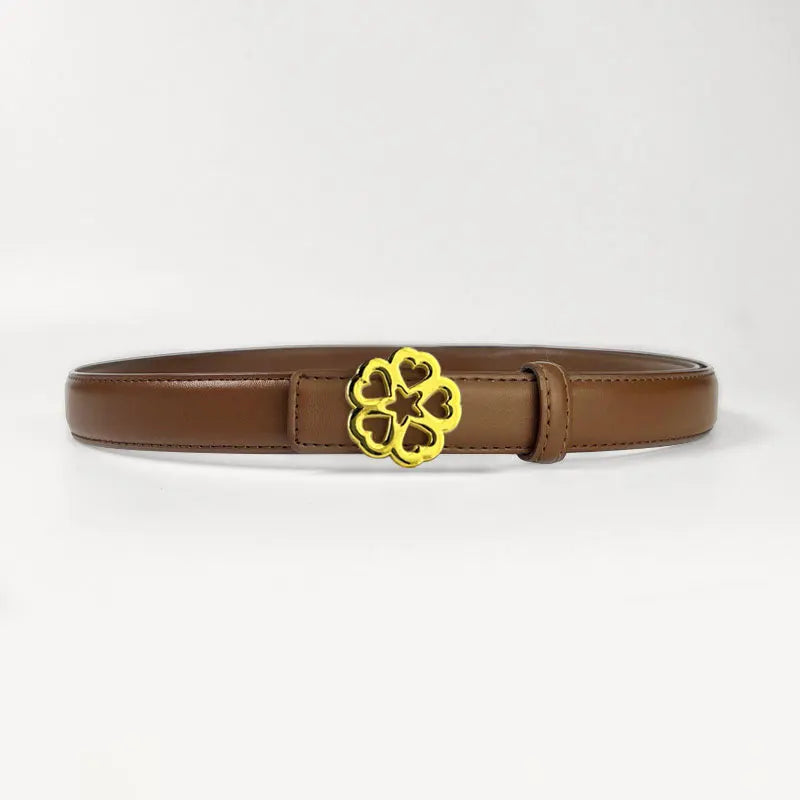 Women's Belt Versatile Retro Bronze Buckle Cowhide Thin Belt2.3Simple and Elegant Decorative Dress Suit Apparel Accessories