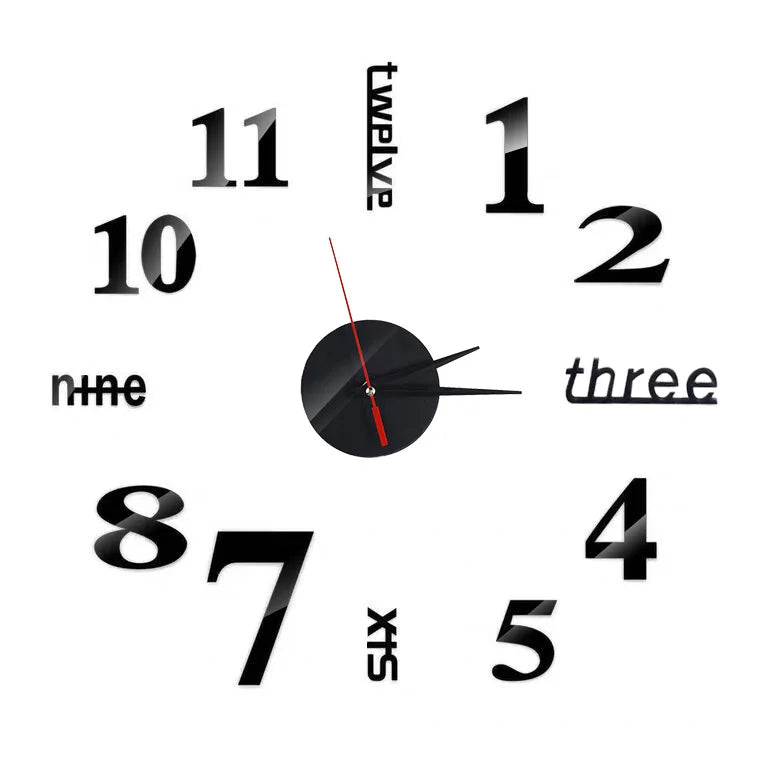 Combination 3D Spiegeluhr - Groß Selbstklebend Rahmenlos