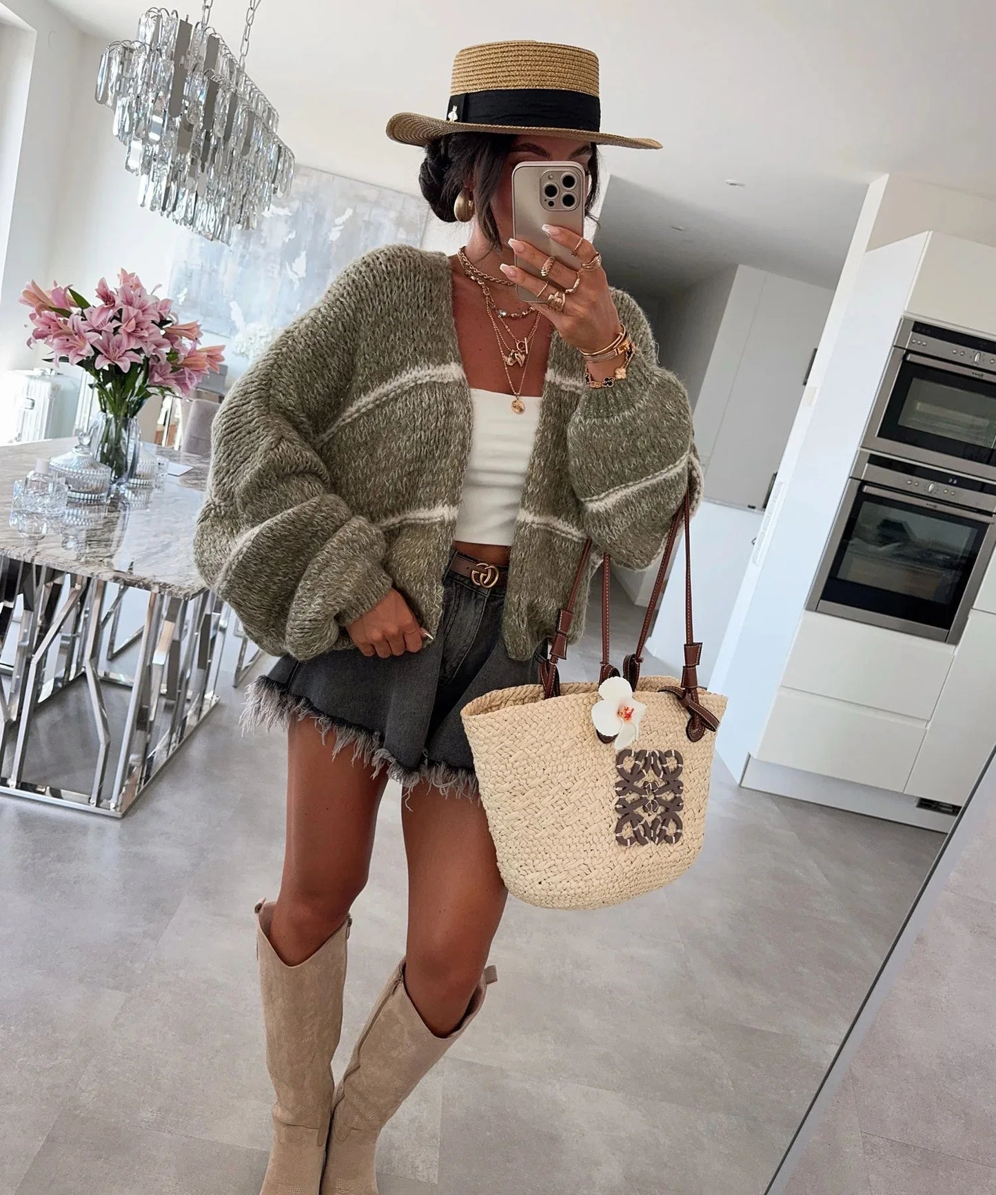 Luna Strickjacke Oversize Damen - Grobgarn Langarm L/XL