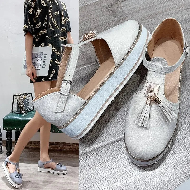 Women's Sandals Summer 2025 Casual Flat Platform Heel Tassel Buckle Strap Female Sandals Platform Vulcanized Shoes for Women New