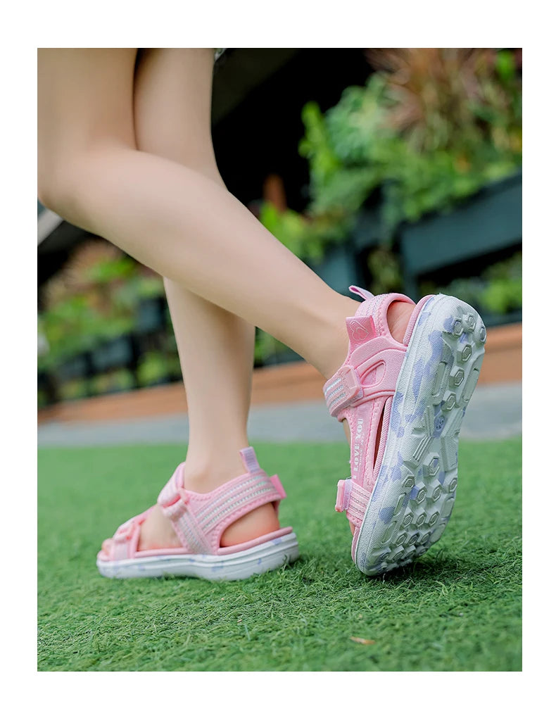 Sandalen Mädchen 2025 - Weiche Sohlen Casual Schuhe Modische Prinzessin - Neue Blumen Rosa Flache Schuhe Rutschfest Strand Kinder 7-13J