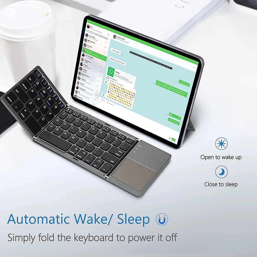 Bluetooth-Tastatur 2025: Portable Mini Three Folding Wireless Foldable Touchpad iOS Android Collection