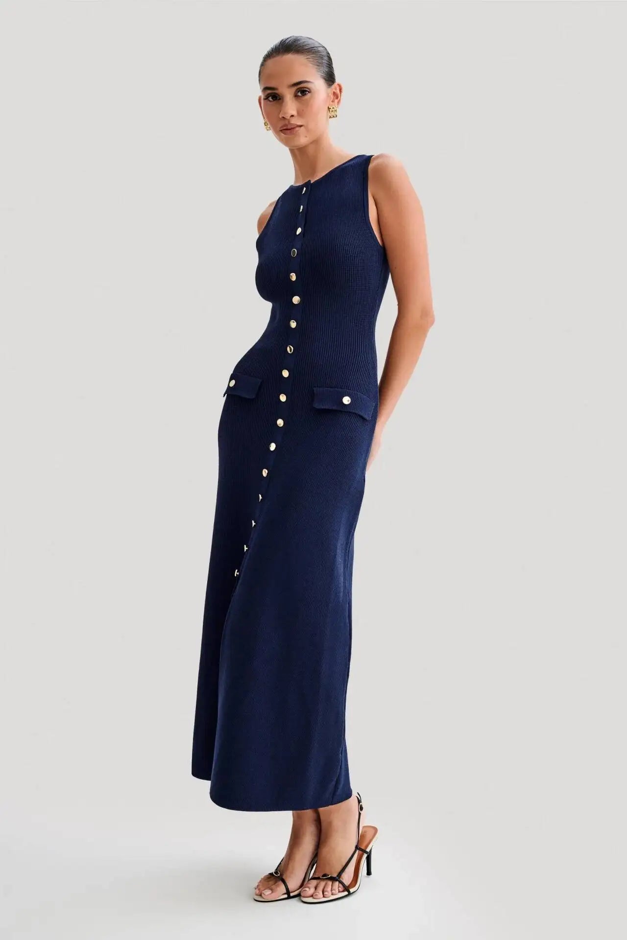VEITCHEC Kleid Strick Ärmellos Elegant - Polyester Midi