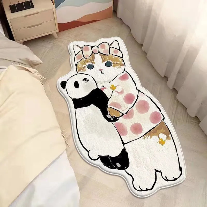 Anti-Slip Bedroom Bedside Mat Lovely Cat Carpet Soft Home Floor Mats Cute Cartoon Long Rug Decor Doormat