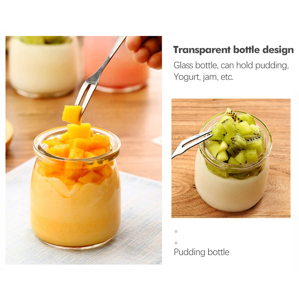 Glass Jar, Mini Yogurt Pudding Bottle, Milk Jelly Baking Pot, Home Food Storage Container, Heat-Resistant, 100ml, 200ml, 5Pcs