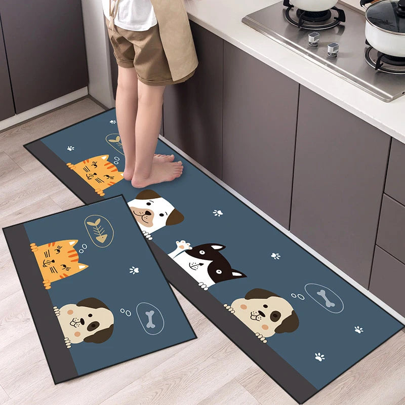 Kitchen Mat Cartoon Animals Long Strip Non-Slip Entrance Doormat Fashion Simple Bedroom Home Floor Absorbent Bath Carpet Rug