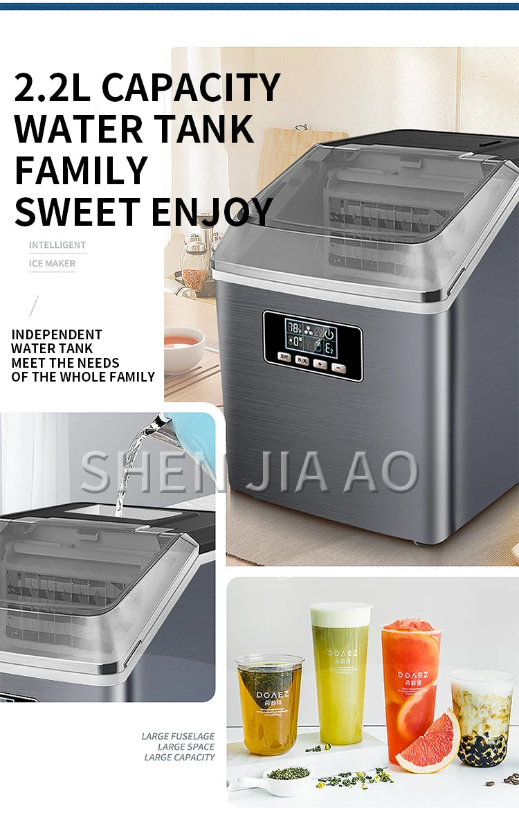 25kg/24h Automatic Electric Quick Ice Maker Commercial Household Milk Tea Shop Bar Desktop Portable Ice Cube Making