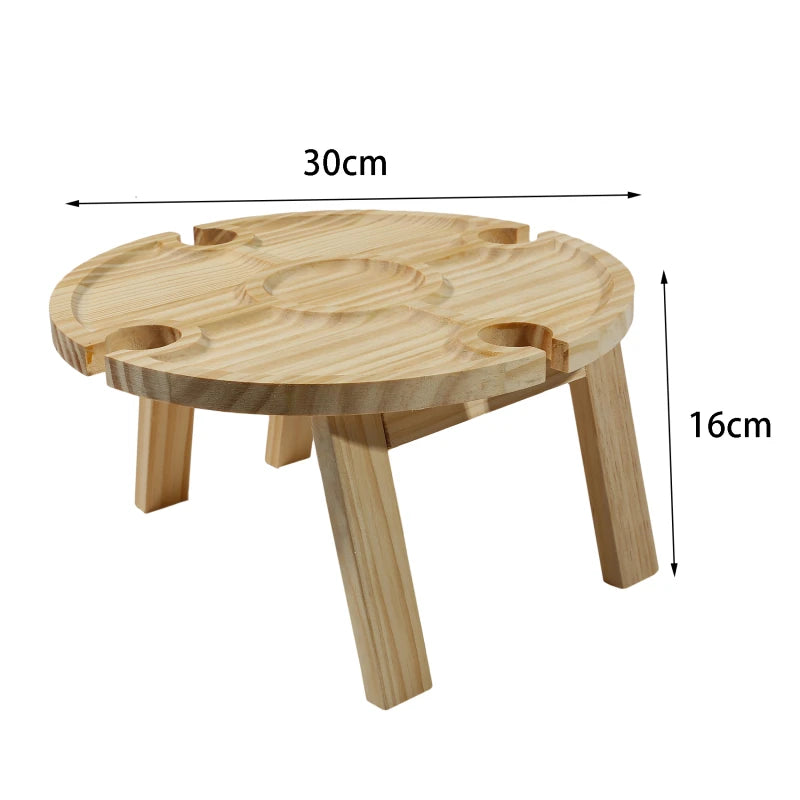 Wooden Outdoor Folding Picnic Table Portable Holder Round Foldable Desk Wine Glass Rack Collapsible Table For Garden Party