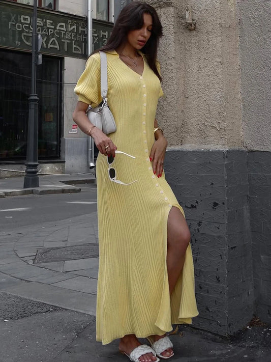 Tornova Lang Strickkleid Puffärmel - Größe Einheitsgröße, Material Polyester Spandex, Knöchel-Länge