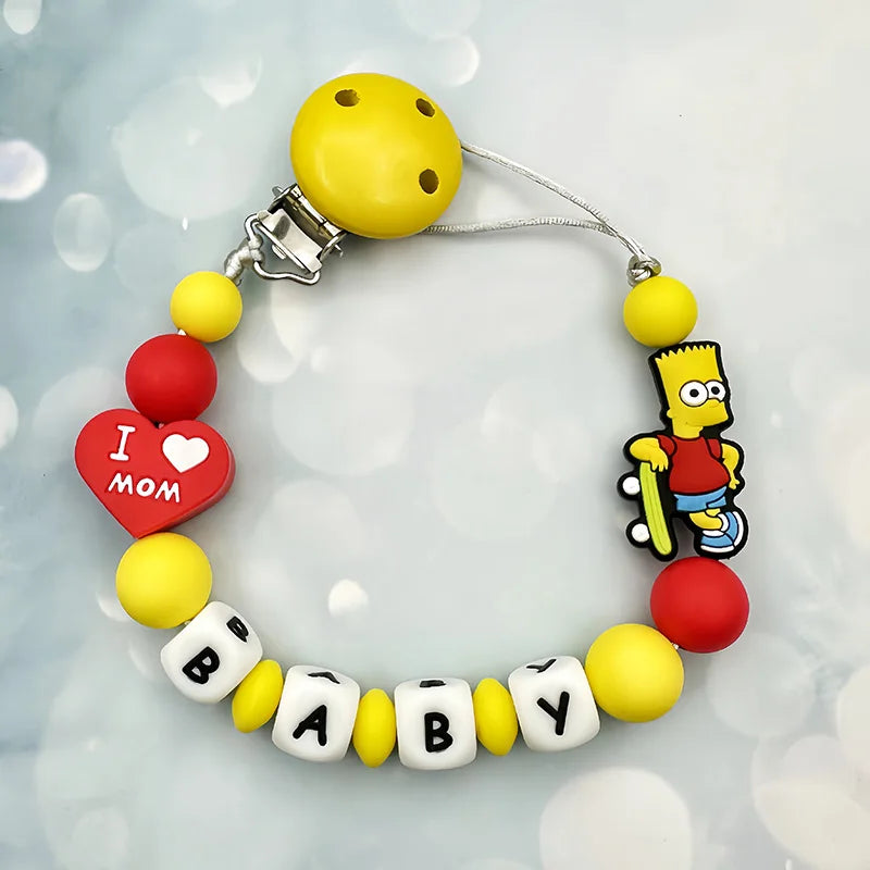 Lanț personalizat pentru suzetă cu nume - cleme din silicon cu litere englezești pentru bebeluși - suport pentru lanț, pandantiv pentru inel de dentiție, cadouri pentru bebeluși