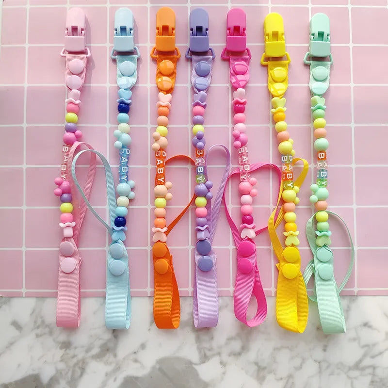 Baby Schnuller Clip Kette Silikon Perlen - Verstellbare Befestigung Nippel Dummy Halter - Anhänger für Mädchen Neugeborene Zubehör Geschenke
